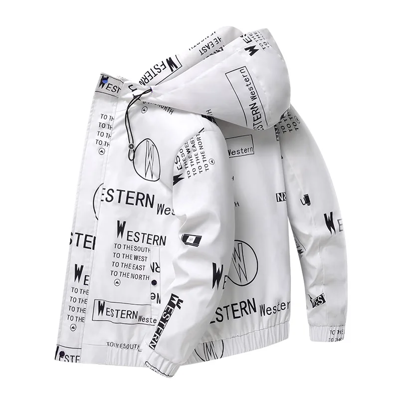 

2022 Spring Autumn Korean Casual Men's Printed Letters Jacket Men Cardigan Overcoat Hooded Sports Coats Male 4 Colors