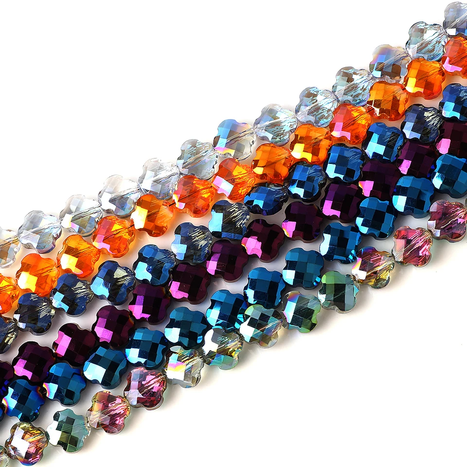 50Pcs 6mm/8mm 크리스탈 유리 네잎 클로버 꽃잎 비즈 DIY 쥬얼리 만들기 귀걸이 목걸이에 대한 느슨한 크로스 펜던트