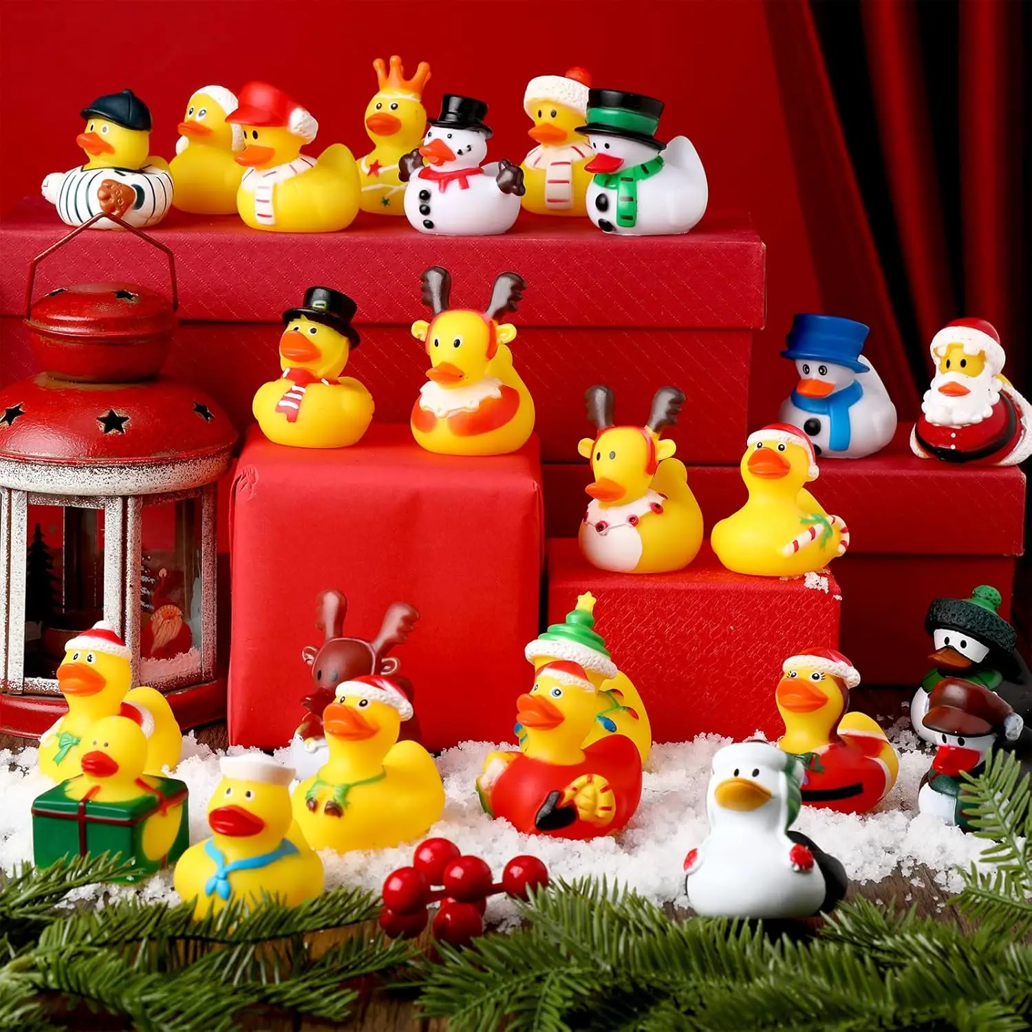 52 Pack Christmas Rubber Ducks Bulk for Kids Funny Rubber Rubber Duckies Christmas Jeep Ducks for Ducking Floater Duck Christmas 6
