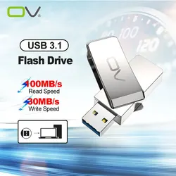 OV Original OTG USB 3.1 Flash Disk 32GB 64GB 128GB Metal Pendrive High Speed 360 Rotation Pocket Flash Memory Drive Plug & Play