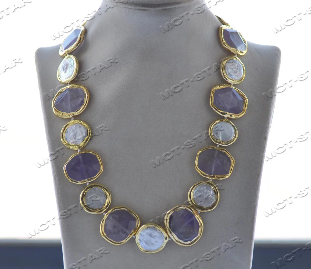 

MCT·STAR Z12460 18'' 30mm Purple Amethyst Square Coin White Gold plated Pearl Necklace