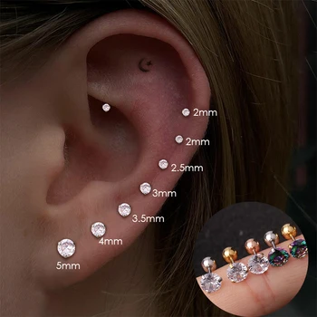 1 개 2-5mm 라운드 Cz 바벨 연골 스터드 귀걸이 20g 스테인레스 스틸, 작은 Tragus 조가비 루크 헬릭스 귀 피어싱 쥬얼리
