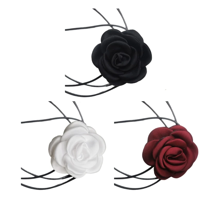 

Black Rope Necklace Camellia Choker Collar Chain for Women Girl Jewelry Ornament