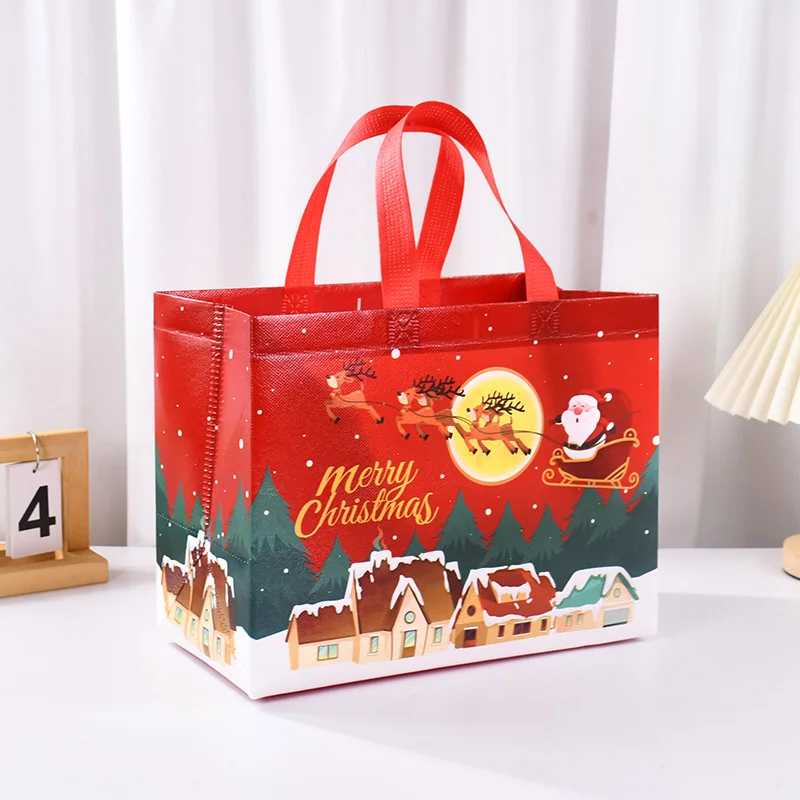 4/8pcs Christmas Gift Bag with Handles Xmas Non-Woven Tote Bag Santa Snowman Candy Treat Bags Navidad New Year Party Decorations