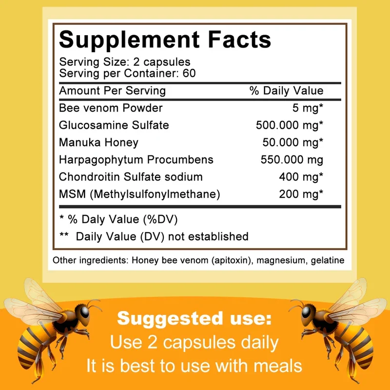 Natural Bee Capsules - Relieves Joint Pain and Stiffness, Promotes Bone Health, for Immunity and Anti-oxidation - Image 2