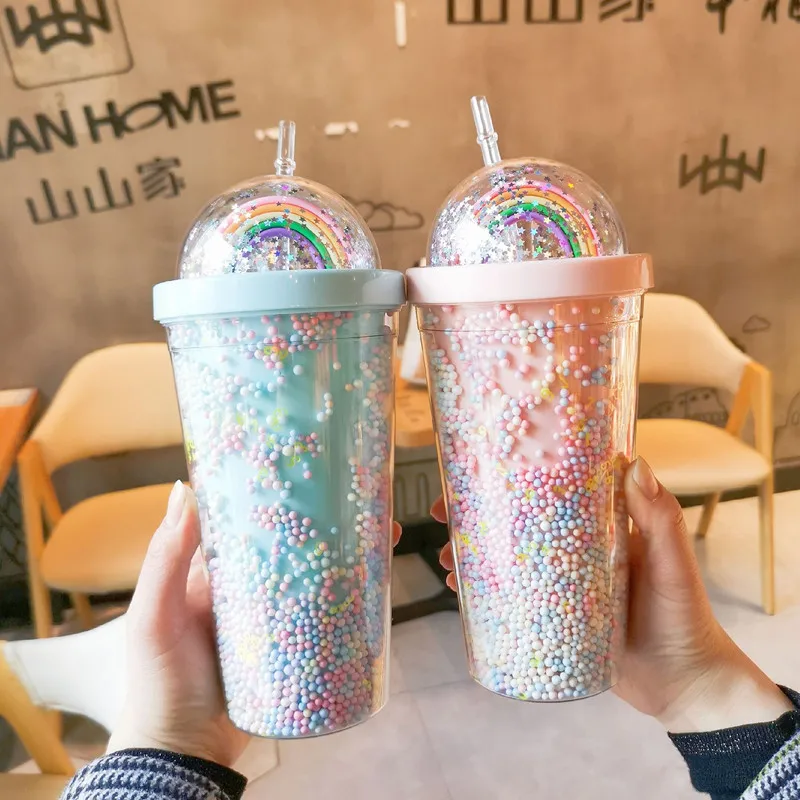 400ml Cute Clear Tumbler With Straw Reusable Cartoon Straw Cup With Lid  Juice Milk Water Bottle Diy Smoothie Cup Drinkware Gift - AliExpress