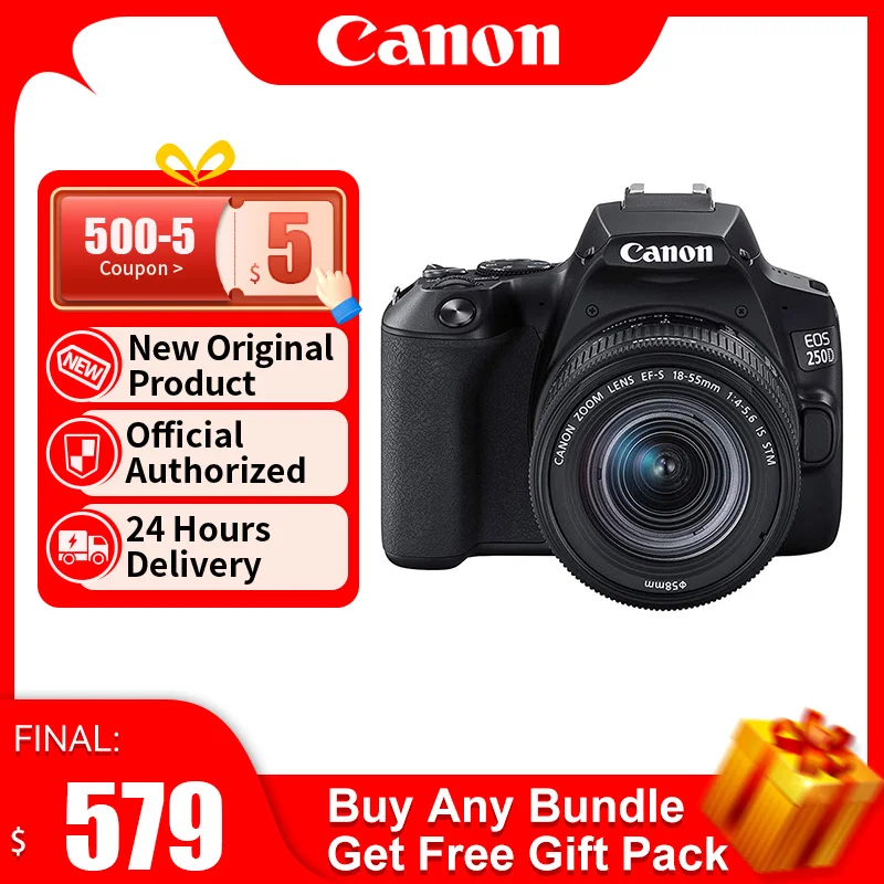 Canon 250d Ii(rebel Sl3)dslr Camera With 1855mm Lensssuitable For Landscape Portrait Simple