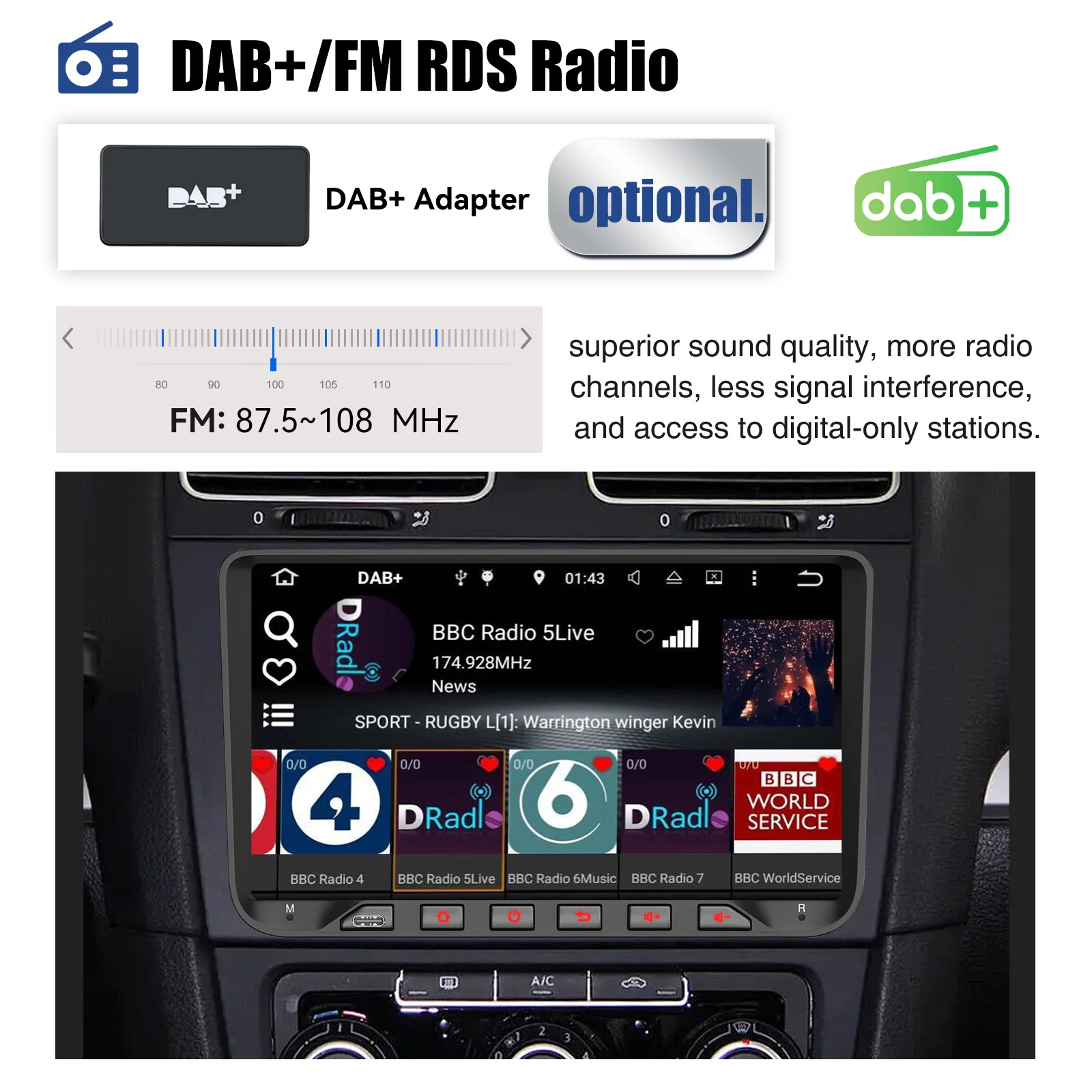 Autoradio ESSGOO Android 14 9 Zoll 4+64G/2+64G Für Skoda SEAT Passat Golf Polo Tiguan Touran Eos Vento mit Bluetooth Wireless CarPlay Android Auto GPS Navigation WIFI RDS FM Mirror Link CANBUS Touchscreen Lenkradsteuer – Detail 17