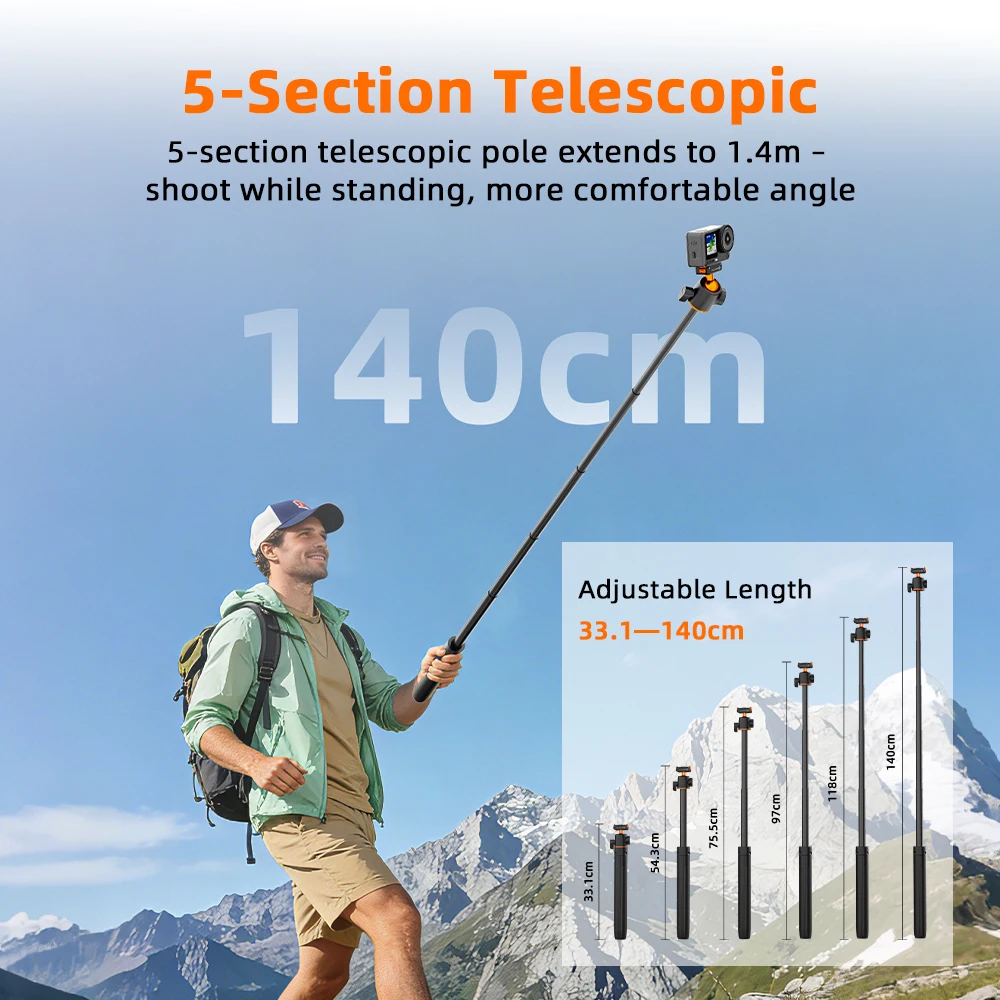 Flymile Magnetic Selfie Stick For DJI OSMO Action 6/Nano Accessories Quick-release Base Mount Tripo 140CM Extenable_voghion.com