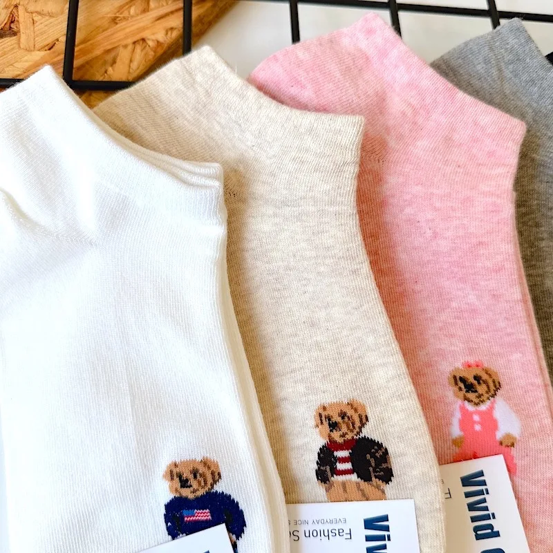 Elegant Cartoon Lady Bear Women's Harajuku Style Cute Cotton Socks - Novelty Breathable Sox