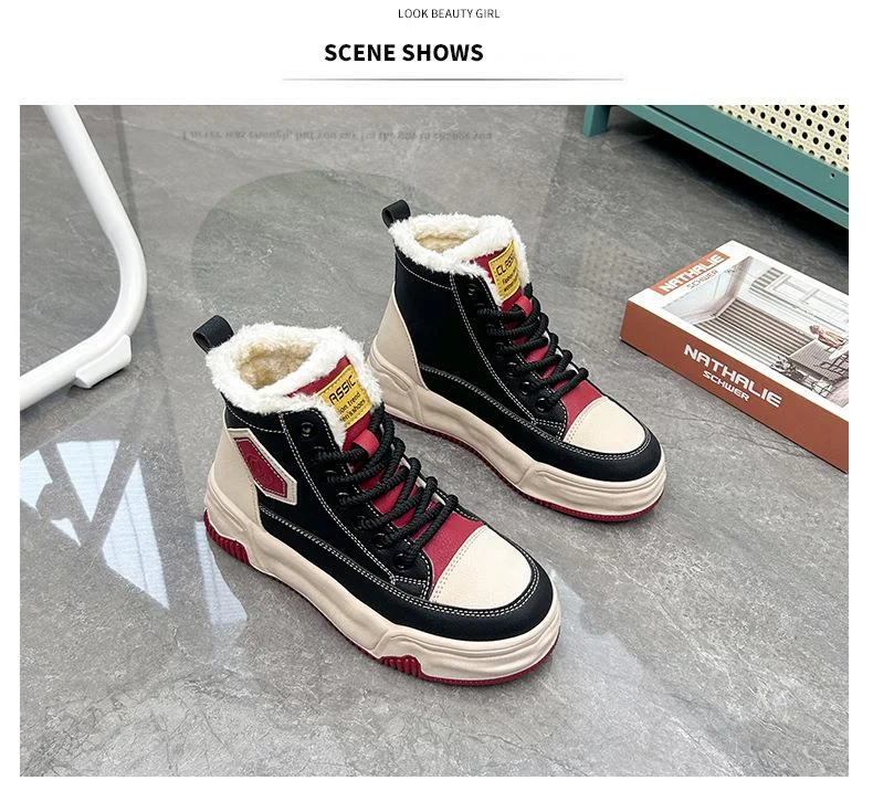 High Top Women's Ankle Boots Plush Lined Winter Casual Footwear_voghion.com