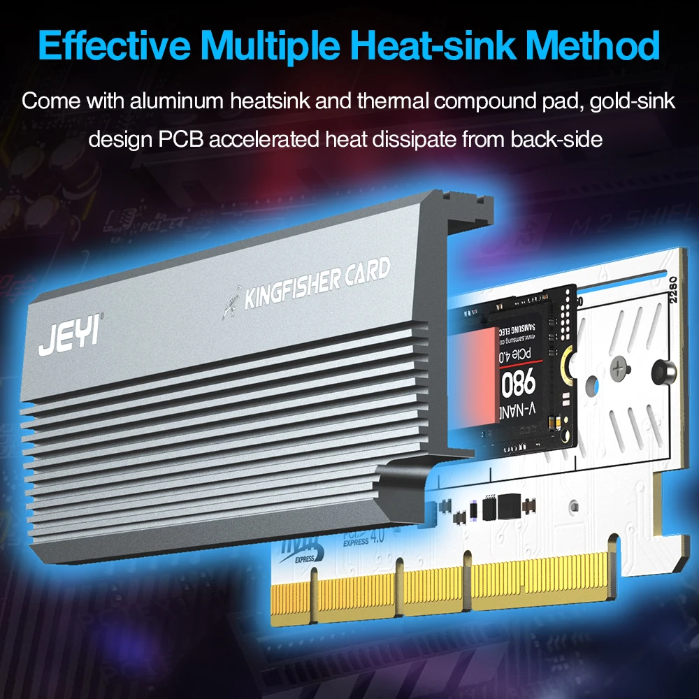 RGB PCIe 4.0 NVMe Adapter PCIe to NVMe M.2 SSD Adapter Card with Aluminum Heatsink Compatible with Gen4 Gen3 Gen2 Gen1