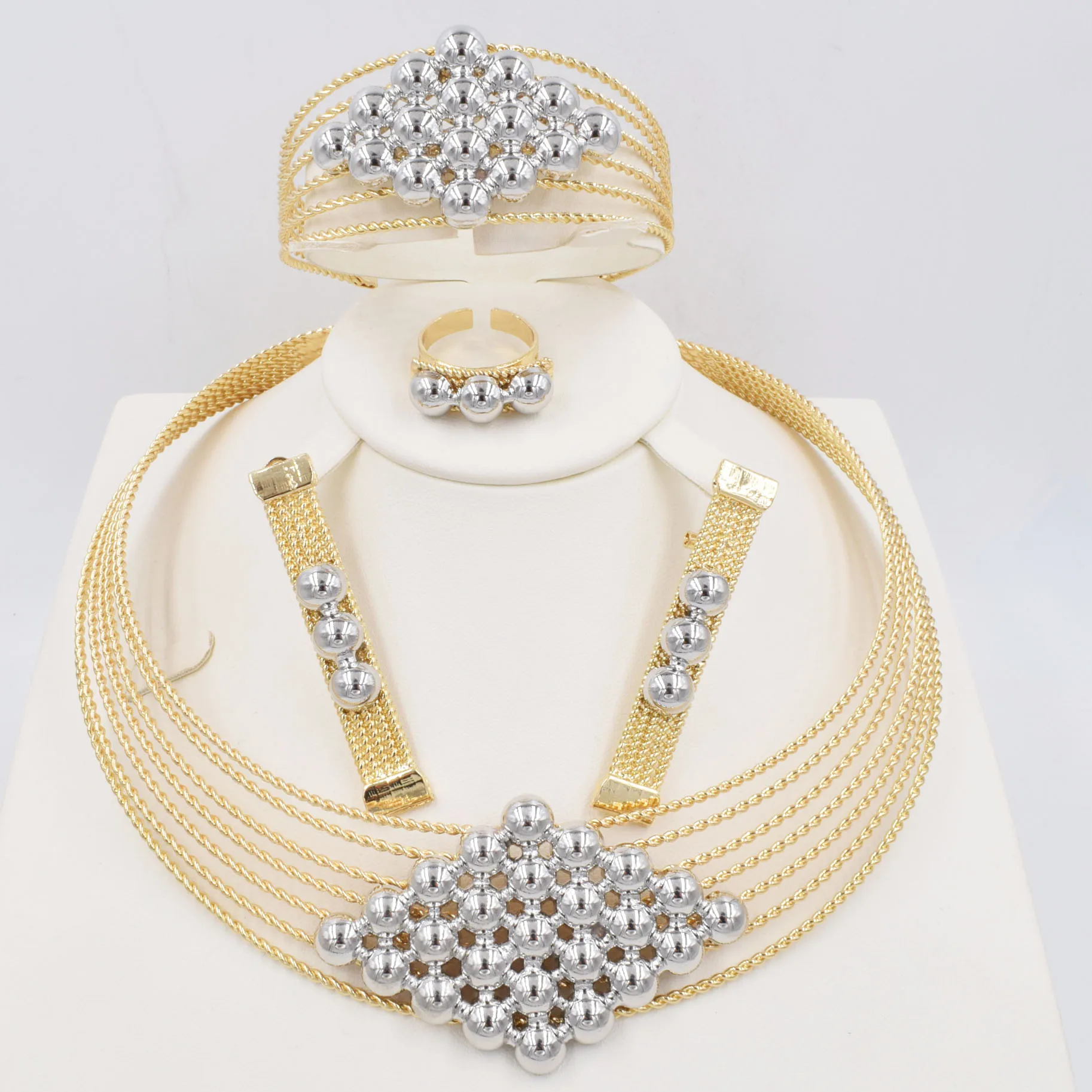 ItalianGoldPlatedJewelrySetDubaiSliverColorHighQualityLadies