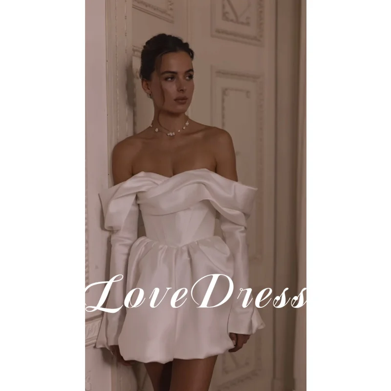 Simple Short A-Line Ivory Wedding Dresses Elegant Mini Long Sleeves Strapless Wedding Gowns For Bride Sexy Backless Customized 12 Sdeafe5b5b6fc44db93a493a9e17751dbm