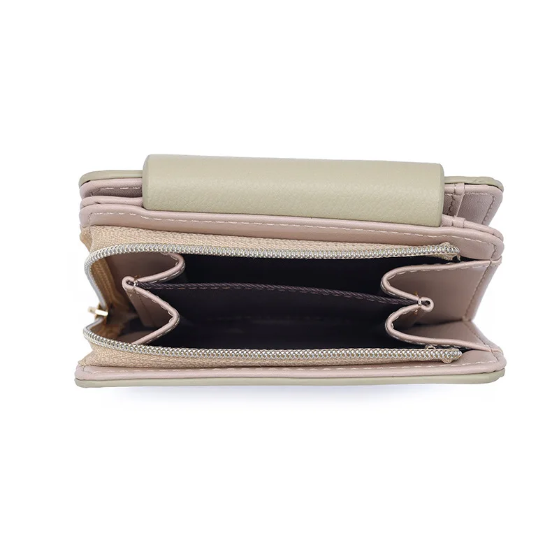 Students' New Short PU Leather Coin Card Wallet with Printed Buckle Foldable Zipper for Zero Money Storage
