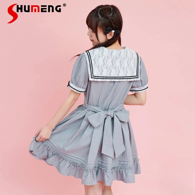 

Japanese Rojita Style SC Slimming Vestidos Summer 2024 New Lace Sailor Collar Embroidered Bow Uniform Sweet Cute Dress For Women