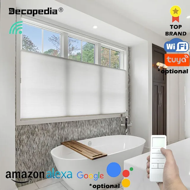 ม่านรังผึ้งอัจฉริยะ Decopedia มอเตอร์ขึ้นลง บังแสง สำหรับหน้าต่าง ใช้งานร่วมกับ Google Alexa ได้ 1