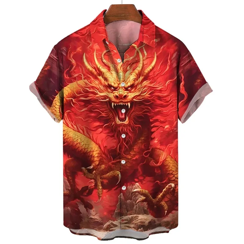 thumbnail image 1 of Camisa de Año Nuevo 2024 para hombre, camisas de manga corta con cuello de solapa a la moda, blusas y camisas con estampado 3D de dragón geniales, 1 of 5