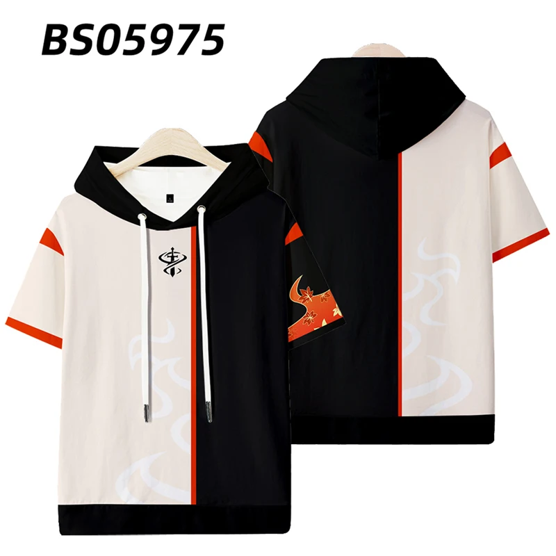 

3D Game Cool Genshin Impact Kaedehara Kazuha Hooded T shirt Summer Men Women Kids Hoodie Harajuku Streetwear Tee