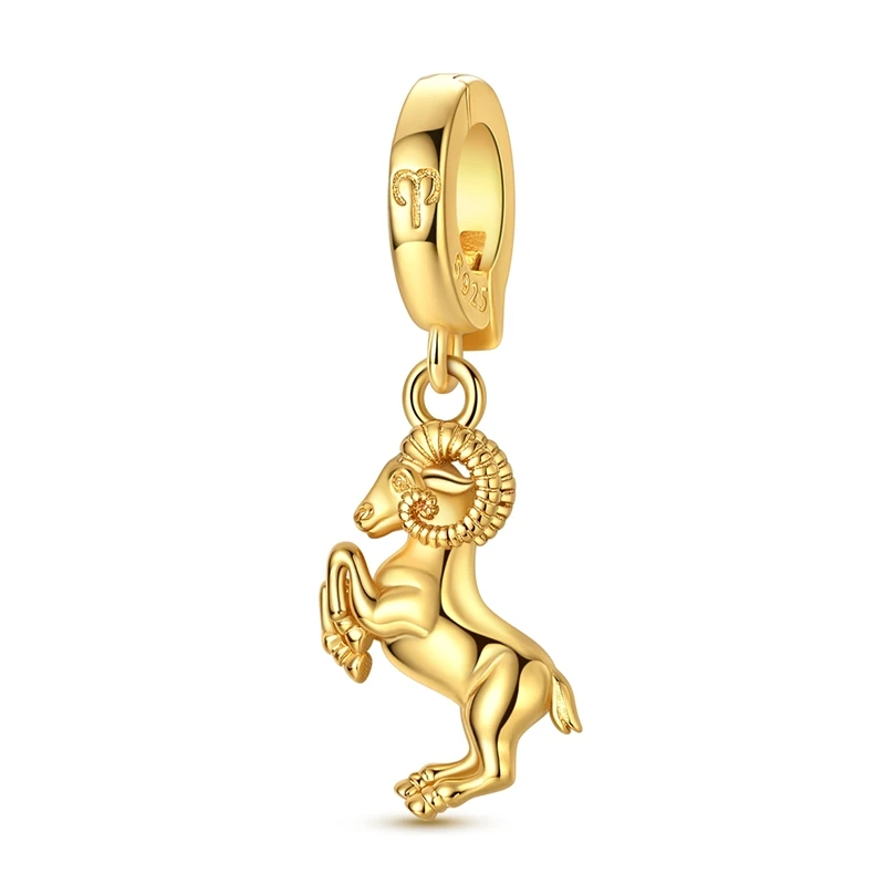 Goldene Anhänger aus 925er Sterlingsilber, Serie „Zodiac Guardian“, passend für Original-Armbänder, DIY-Schmuck, Geschenk für Frauen – Detail 7
