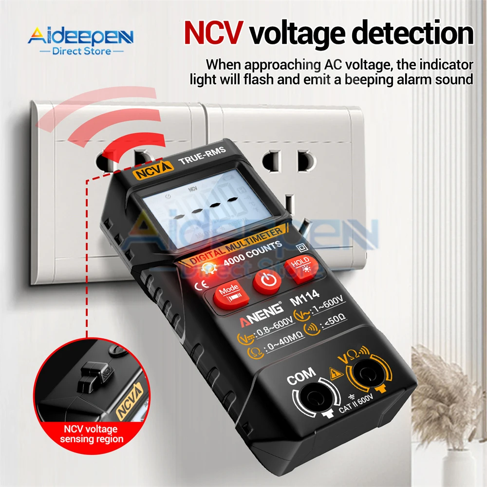 M114 M115 Smart Mini Multimeter Digital 4000 Counts DC/AC voltage Backlit bright screen NCV Resistance Data Retention Tester