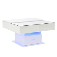 Table basse multifonctionnelle à plateau relevable, finition brillante, éclairage LED, hauteur réglable, grand rangement, table centrale moderne 100x50x42cm, structure stable, montage facile, salon, bureau, petit appartement, table à thé, meuble décoratif 8