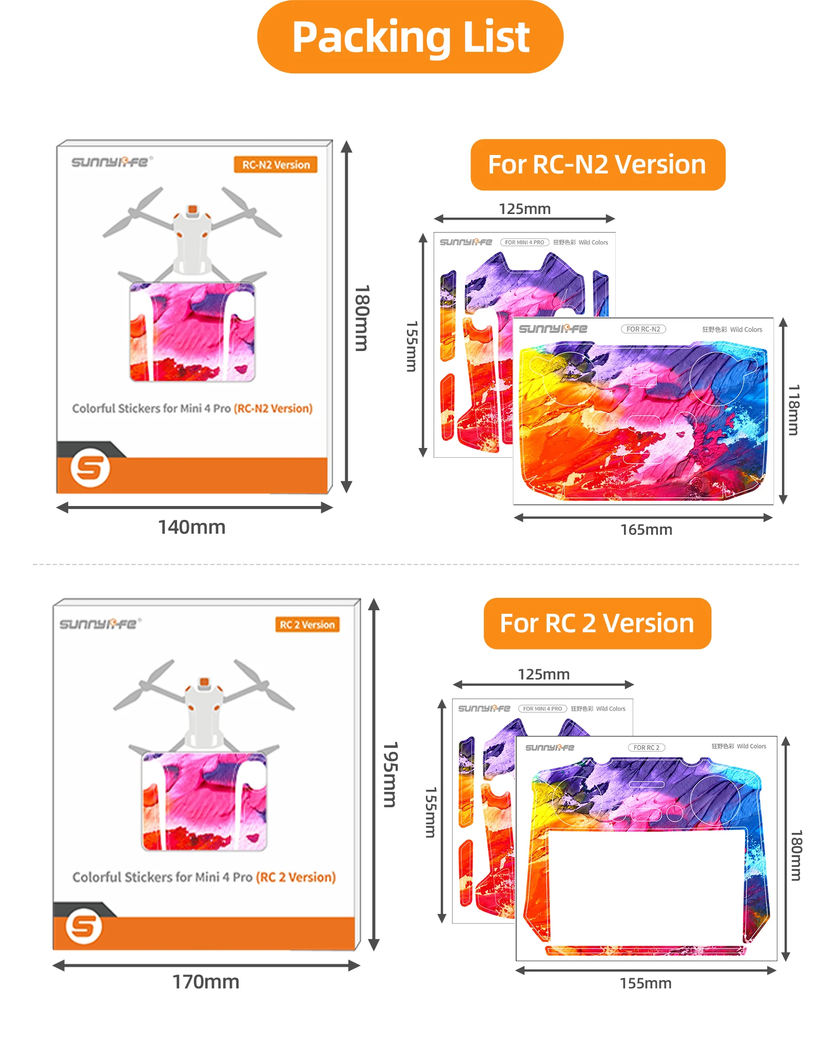 Colorful Sticker For DJI Mini 4 Pro Drone Protective Film Waterproof Remote Decals Surface Covering Skin For DJI RC 2/RC N2 Acce