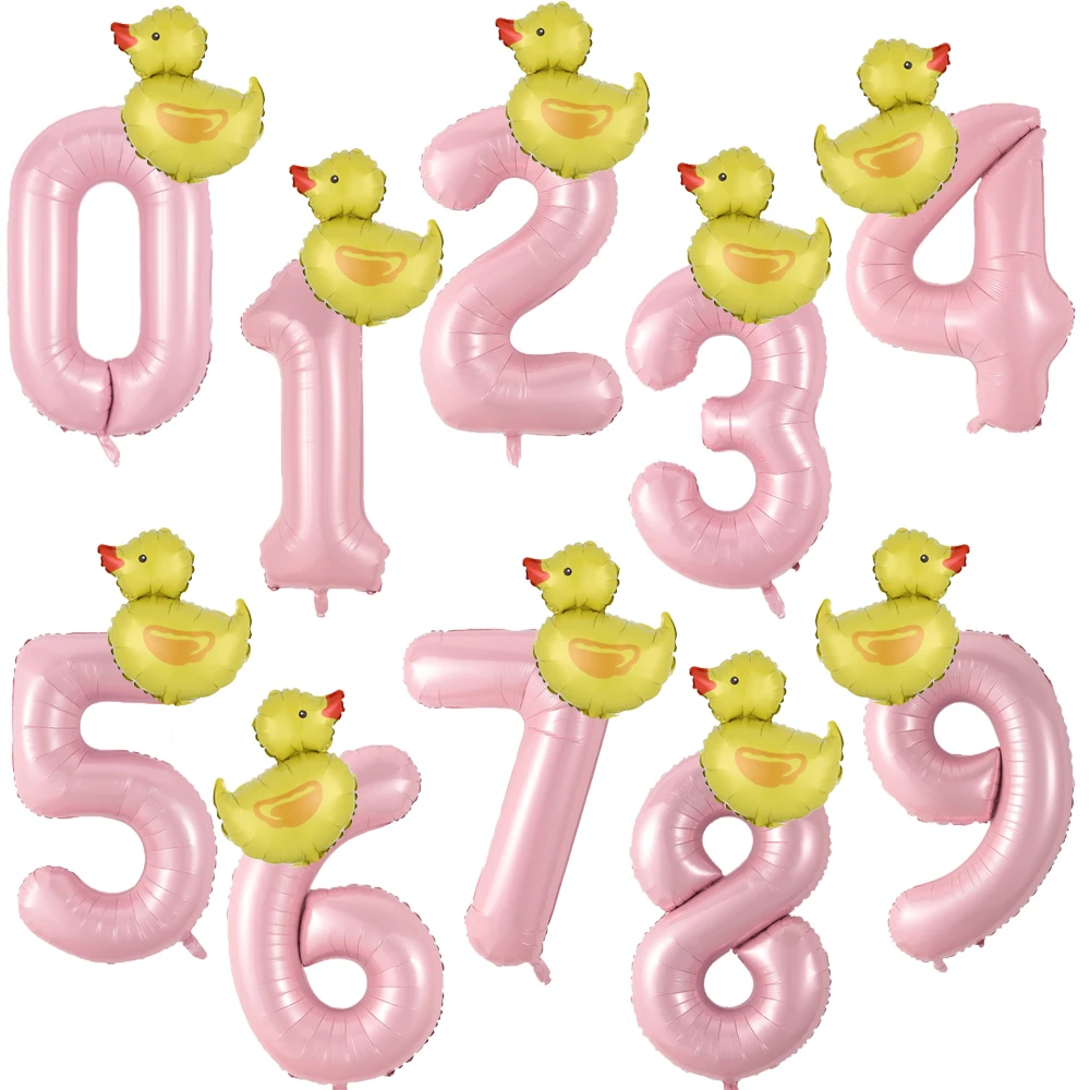 2 Stück kleine gelbe Ente Folienballons 40 Zoll rosa 0-9 Zahlenballons Junge Mädchen Geburtstag Party Dekorationen Babyparty Zubehör