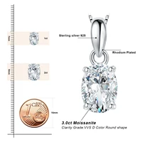 JewelryPalace Moissanite D Color 1ct 2ct Oval S925 Sterling Silver Pendant Necklace for Woman No Chain Yellow Rose Gold Plated 2