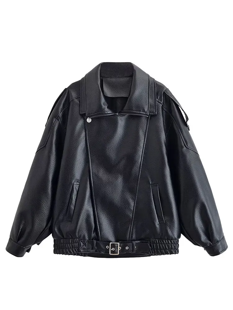 HH Autumn Winter Women Thickened Warm Faux Leather Jacket Long Sleeve Zipper Coat Vintage Motorcycle Jacket Lady Outerwear