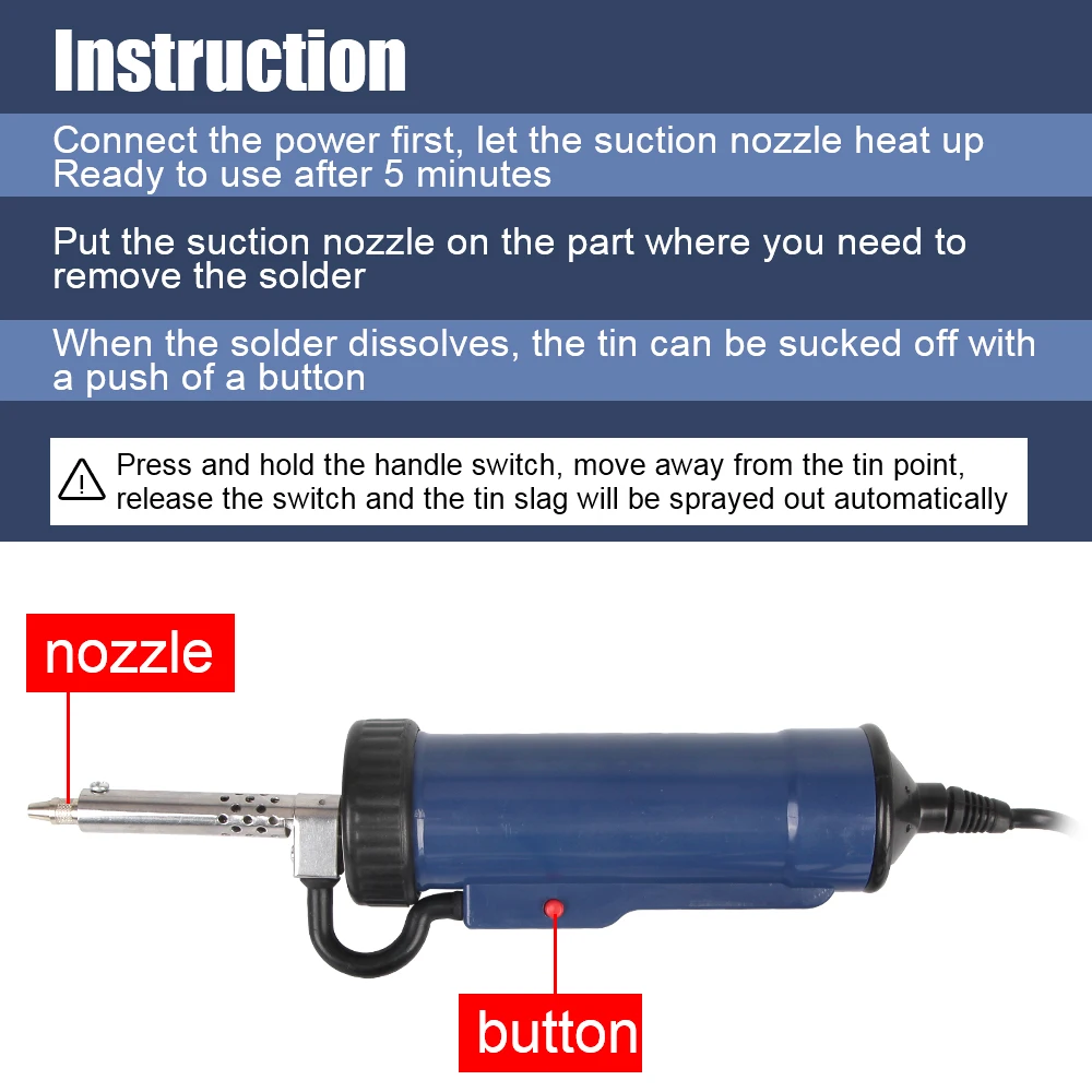 Desoldering Suction Pump ADT03 Automatic Remove with 3 Suction Nozzle Electric Solder Portable Tin Sucker Vacuum Soldering