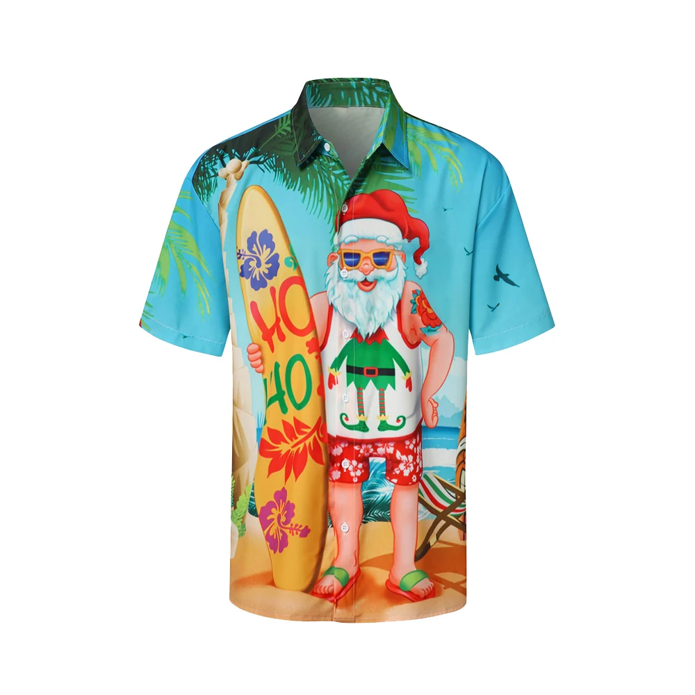 

Мужская рубашка с принтом деда мороза, Гавайские элементы, мужской дышащий кардиган, мужская повседневная одежда, мужская модная рубашка
