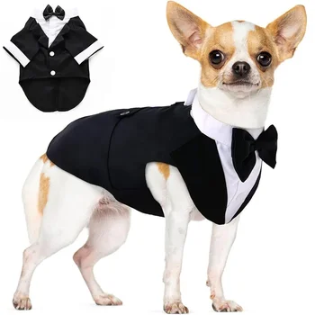 Winte Dog Tuxedo Shirts Formal Clothes Puppy Wedding Costume Bow Tie Pet Suit Male Dogs Outfits Birthday Party Apparel 1