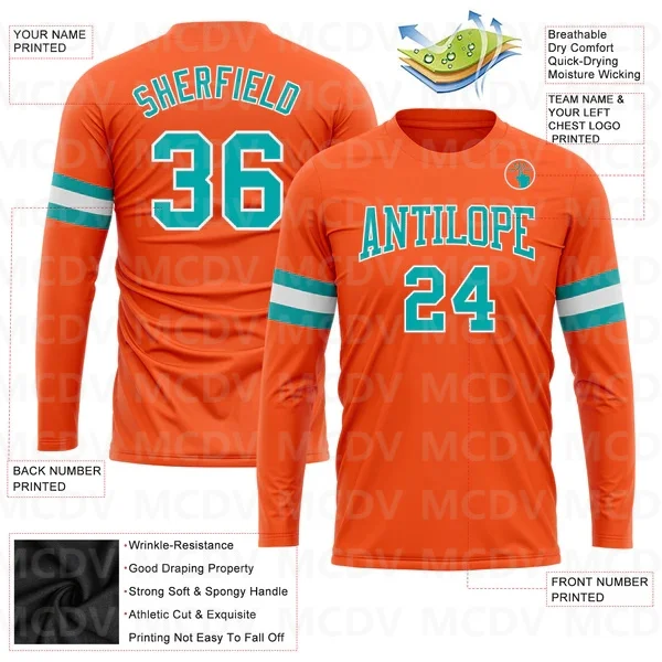 

Custom Orange Aqua-White Long Sleeve Performance T-Shirt 3D Printed Long Sleeve T-Shirt