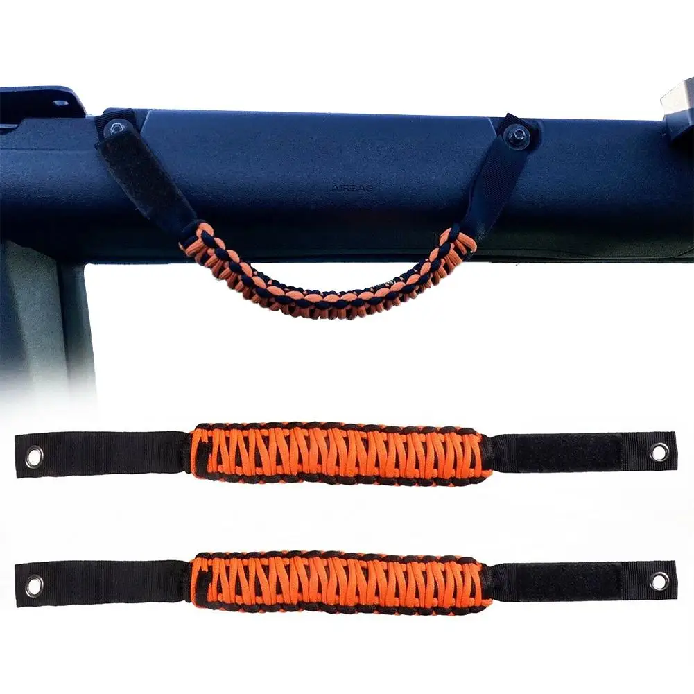 

2Pcs Roll Bar Paracord Grab Handles Braided Armrest Mounting Grip Handle With Magic Tape Compatible For Ford Bronco 2021-2022