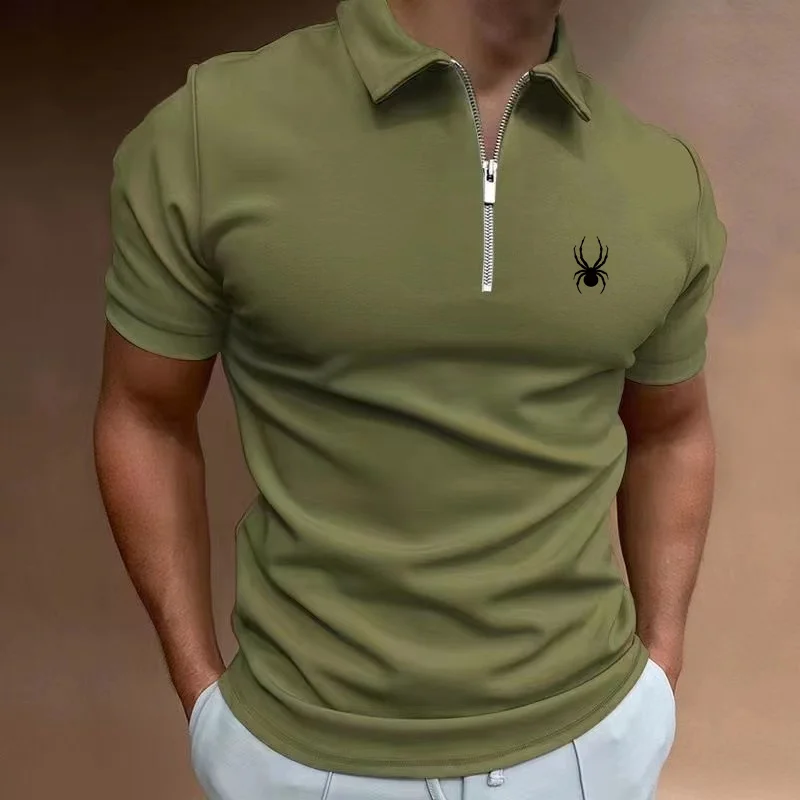Summer Men's Casual Short-Sleeved Polo Shirt Office Fashion Zipper Lapel Collar T-Shirt Men's Breathable Polo Shirt Men's Top