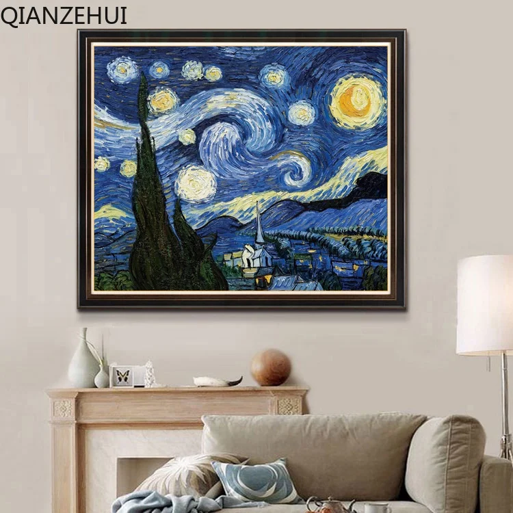 DIY Cotton Thread 11CT Printed Starry Night Starry Sky Full Embroidery Scenery Cross Stitch Kits Embroidery Needlework