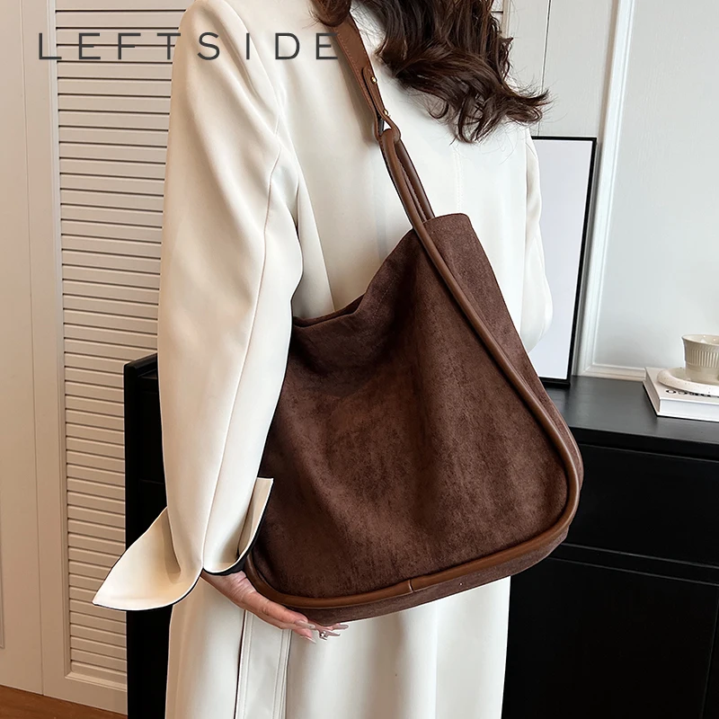 Leftside Borse In Pelle Nabuk Per Le Donne 2023 Inverno Tende Borsa A Tracolla Semplice Femminile Lady Hobo Bag Borse E Portamonete