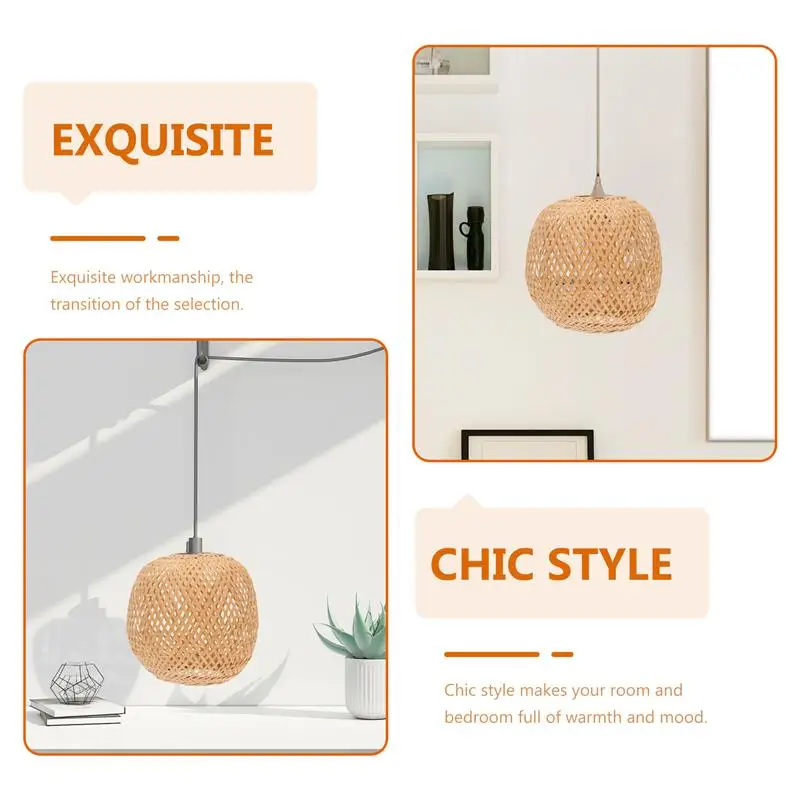 램프 쉐이드 조명 펜던트 커버, 전등갓 등나무 샹들리에, 걸이식 천장 위커, 직조 비품, 소박한 장식 직조 바구니