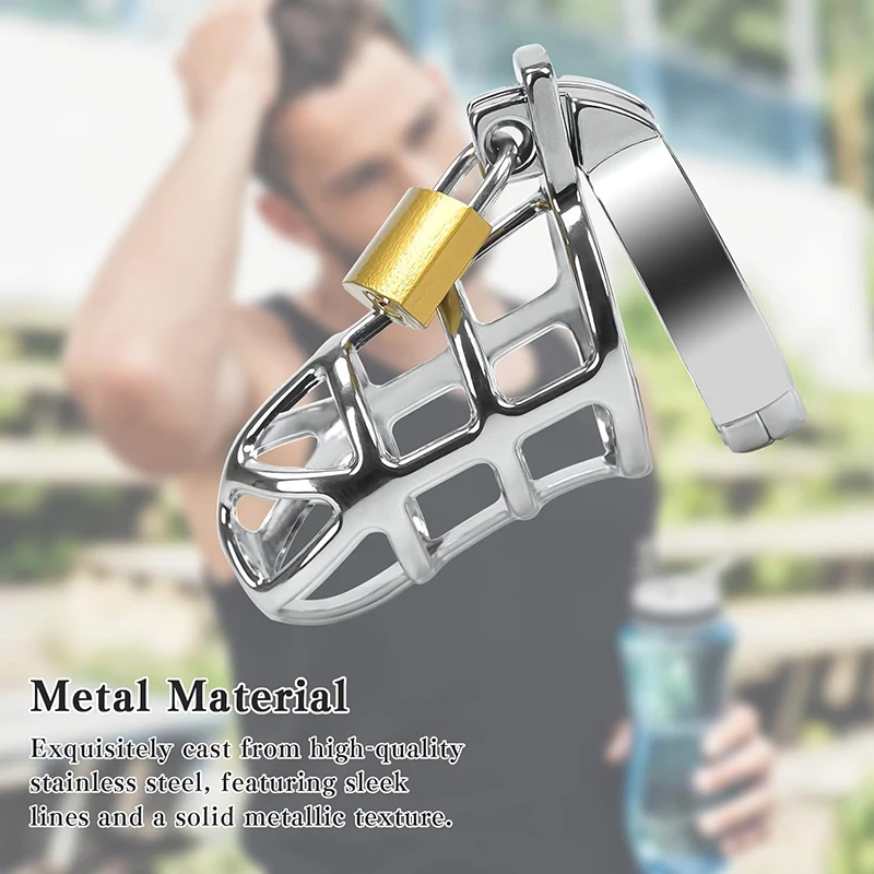 Adjustable Male Chastity Cage Metal Penis Lock, Anti-Cheating Device with 3 Cock Rings & Urethral Plug BDSM Restriction Toys