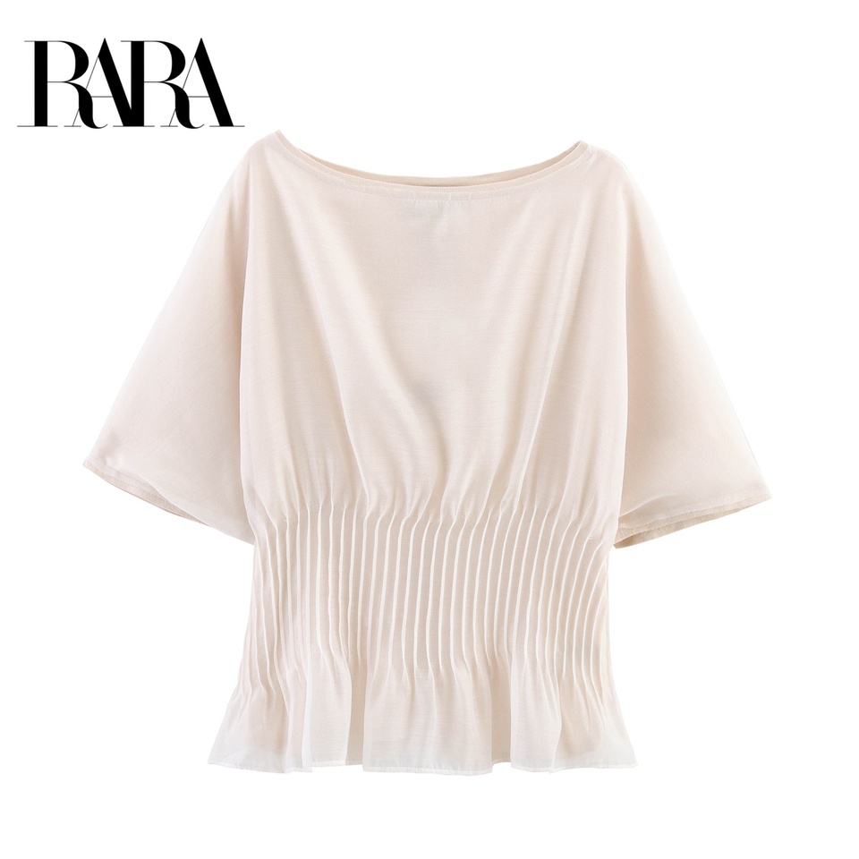 RARA2025 Summer New Arrivals Women's Casual Knitted Transparent Hard Yarn Splicing Short Sleeve Knitted Sweater