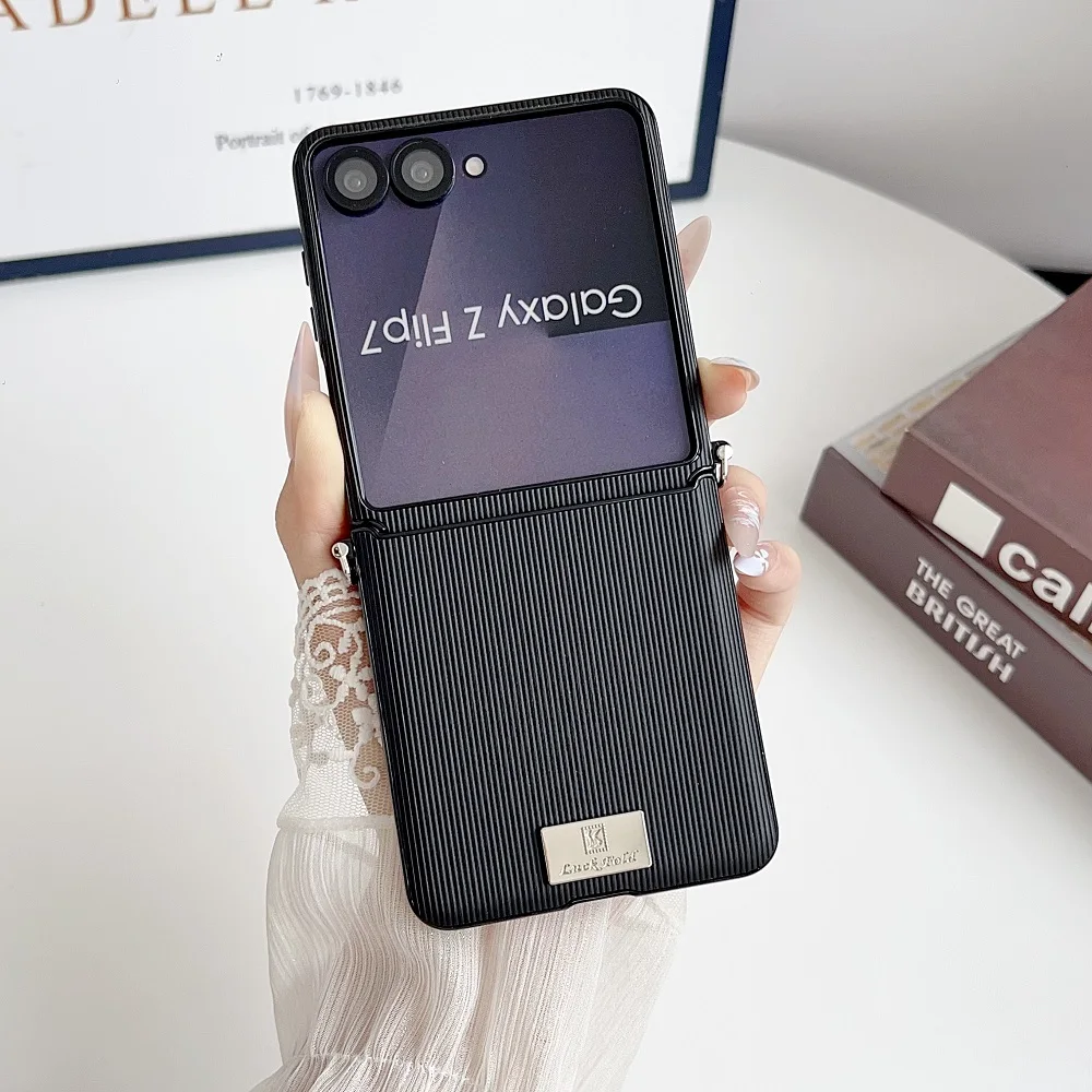 Solid Color Vertical Stripes Folding Phone Case with Side Buckle Protection
