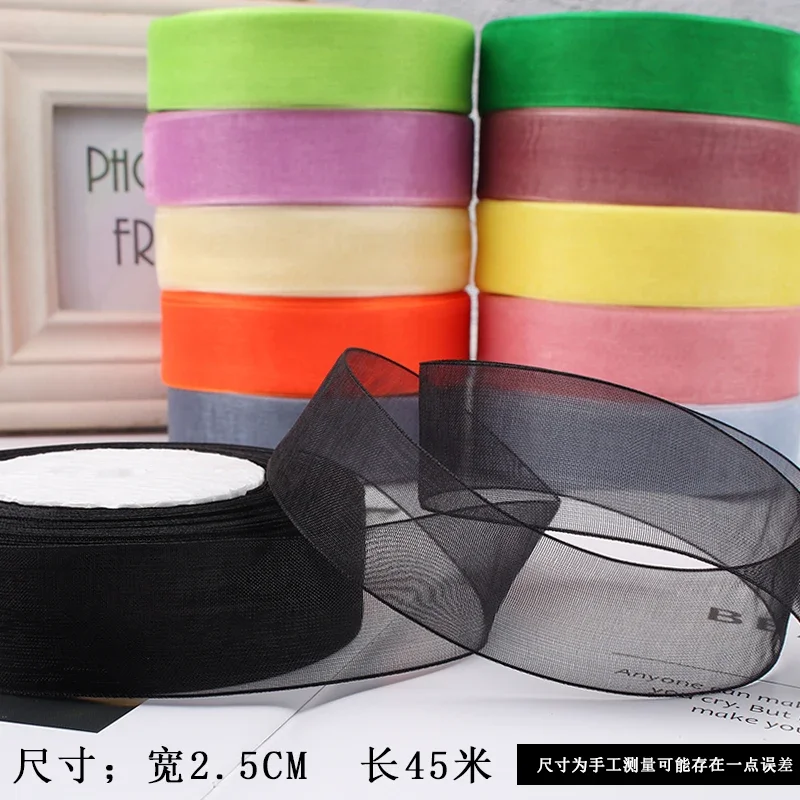 25mm 50yards/roll organza ribbons gift wedding Party Christmas decoration wrapping lace Handmade DIY Multicolor chiffon Ribbon