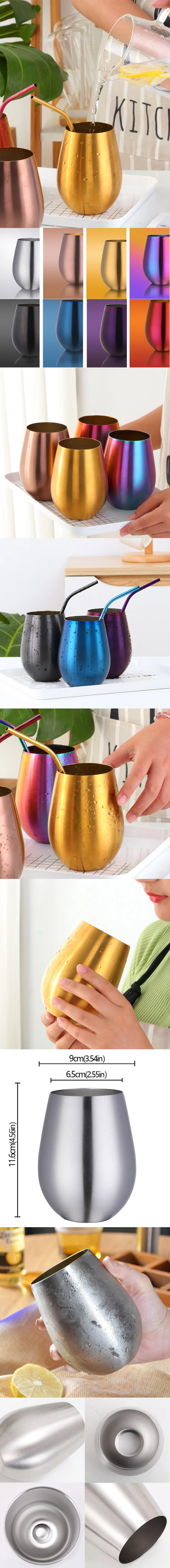 Description Picture 2 of item500ml Stainless Steel Single Layer Titanium Plating Wine Glasses Beer Milk Cup Drinking Mug Big Belly Water Cup Bar Supplies