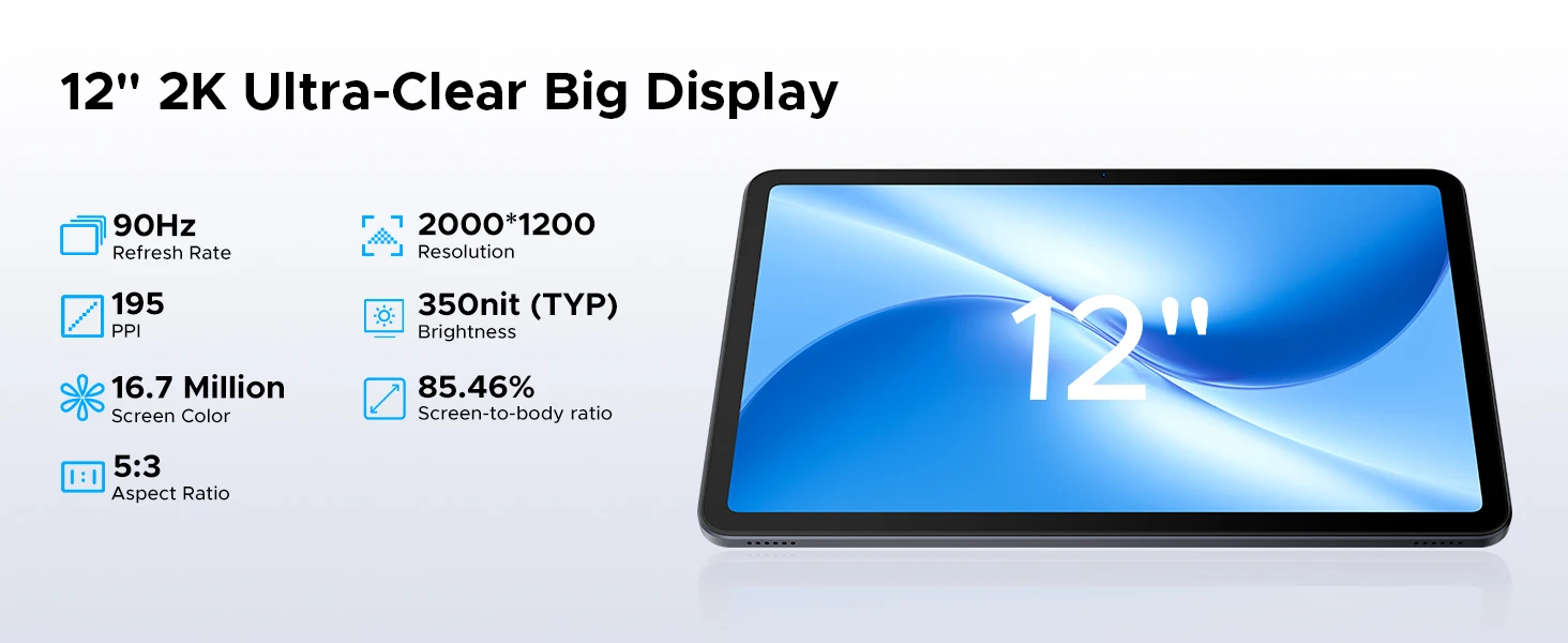 DOOGEE Android 16 U12 2 in 1 Tablet PC 12 inch Gemini AI 24GB(6 + 18) 128GB mAh Battery Widevine L1 bracket Wifi Tablet PC