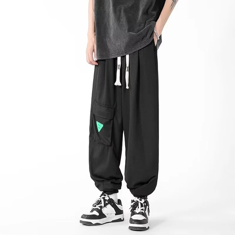 

American vibe waffle design with a sense of niche fashion pants, men's high street wide leg lantern pants, loose ankle sports