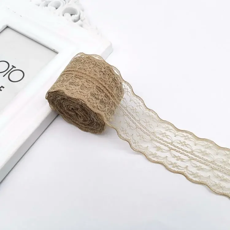 Elegant Metallic Lace Ribbon – 10m Embroidered Trim for Sewing, Crafting, & Decorative Projects