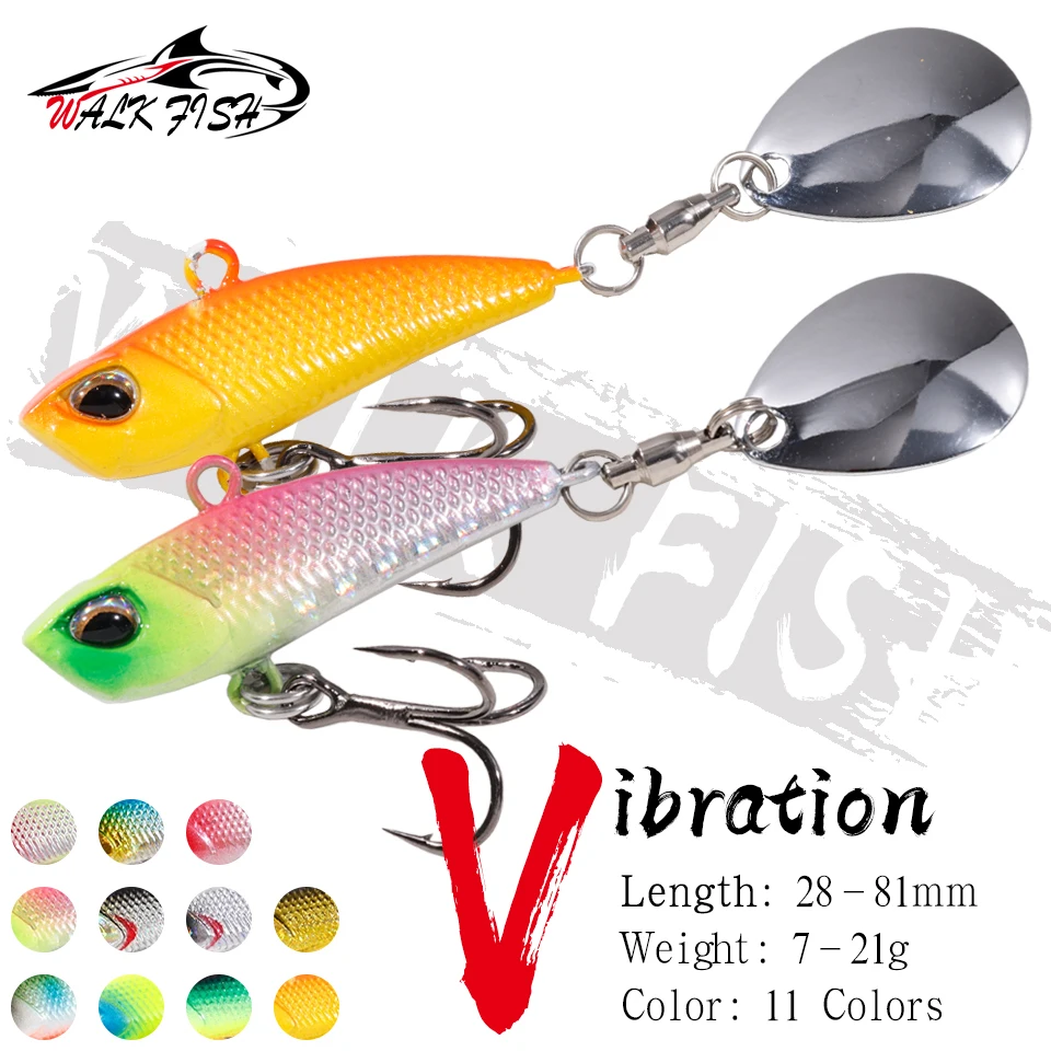 WALK FISH Metall VIB Spinner Köder 7g 11g 15g 21g Vibration Angeln Köder Rotierenden Schwanz pailletten Japan Wobbler Trolling Köder Pesca