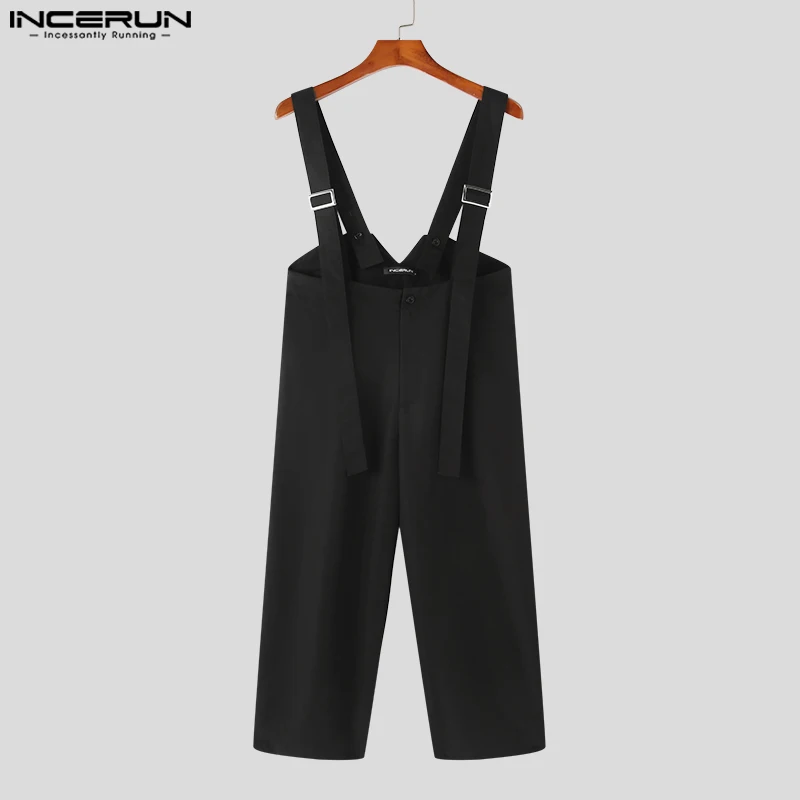 INCERUN Men's Loose Fitting High Waisted Wide Leg Jumpsuits Casual Streetwear Style Solid Sleeveless Shoulder Rompers S-5XL Men Rompers