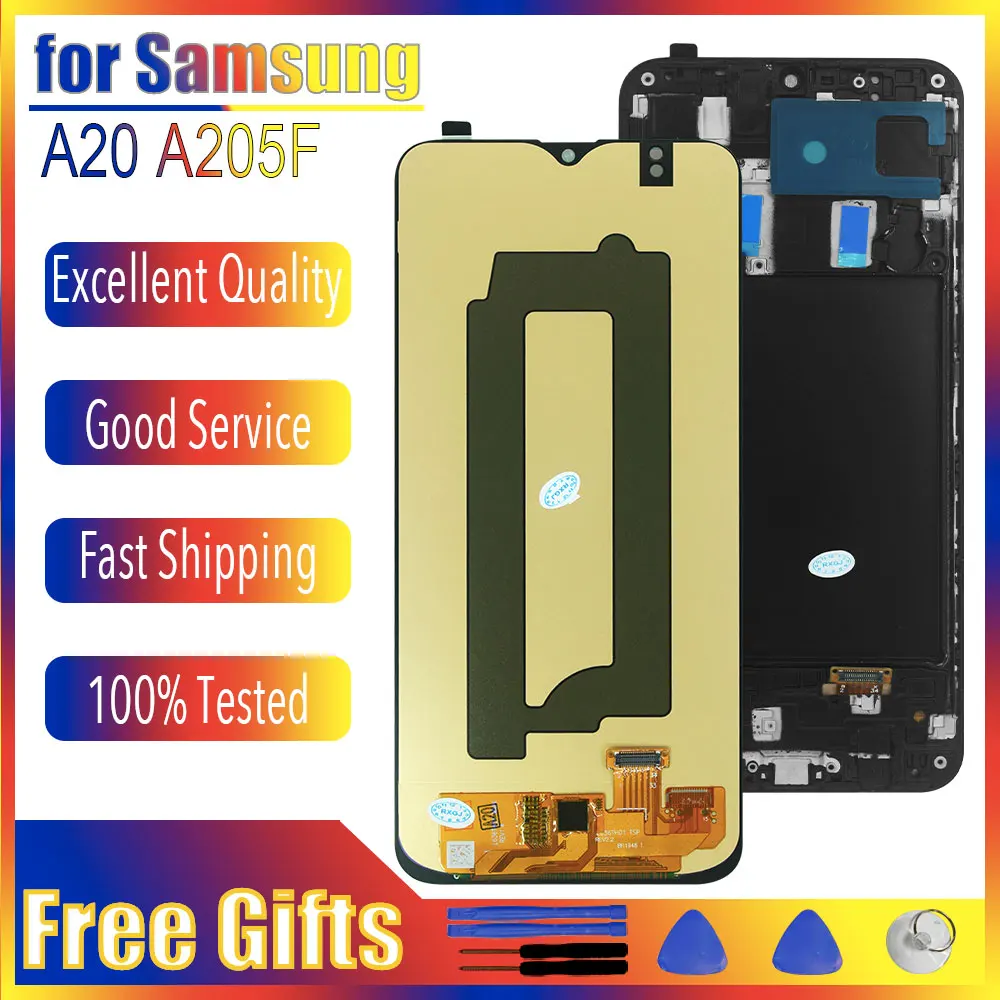 ЖК-дисплей AMOLED для Samsung Galaxy A20, сенсорный экран для Samsung A205F, дигитайзер, замена экрана для Samsung A20, A205F, A205U